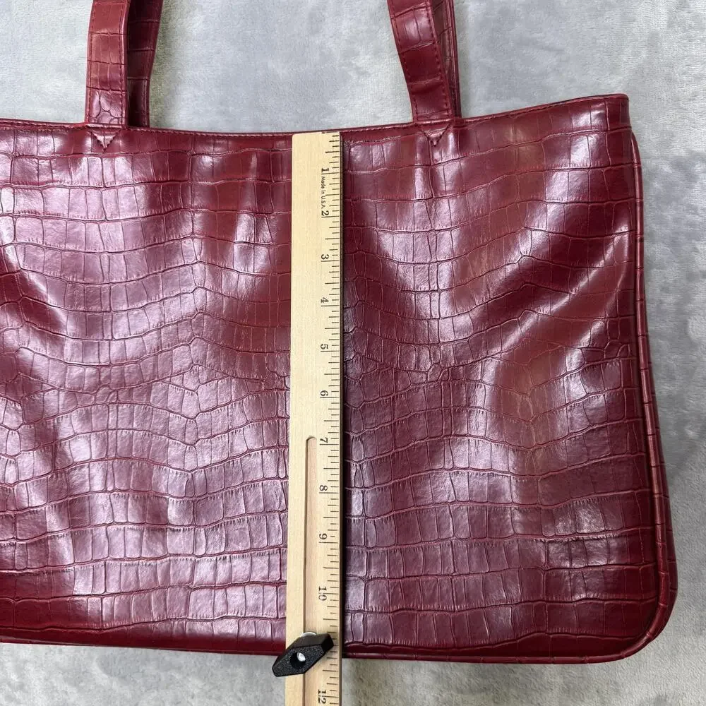 Coldwater Creek Tote Bag Womens Large Red Croc Embossed Faux Leather Purse